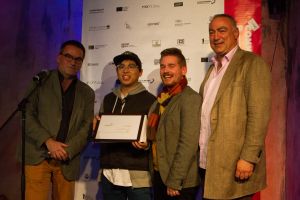 Bernd Buder (Programmdirektor FFC), Dužan Duong, Produzent Jan Syruček & Alexander Wieser (EastWest Filmdistribution) (v.l.n.r.)